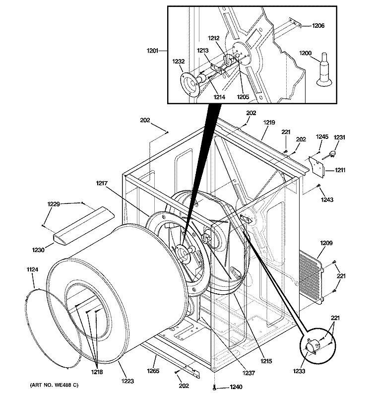 CABINET & DRUM Diagram and Parts List for DSXH47GG0WW  General Electric Dryer