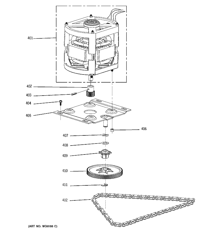 MOTOR & DRIVE PARTS Diagram and Parts List for GCG1500L0WW  General Electric Trash Compactor