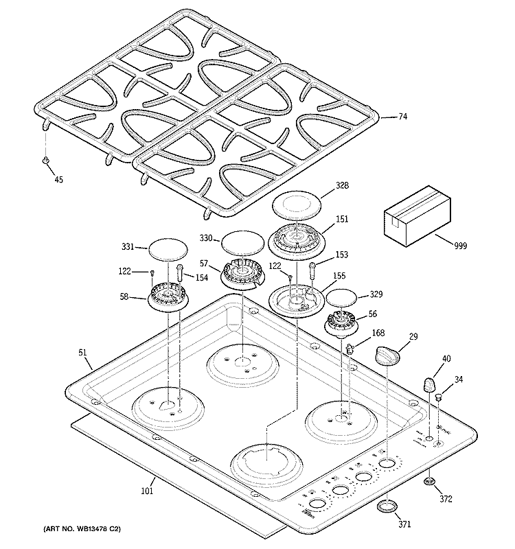 COOKTOP Diagram and Parts List for JGP945BEK1BB  General Electric Cooktop