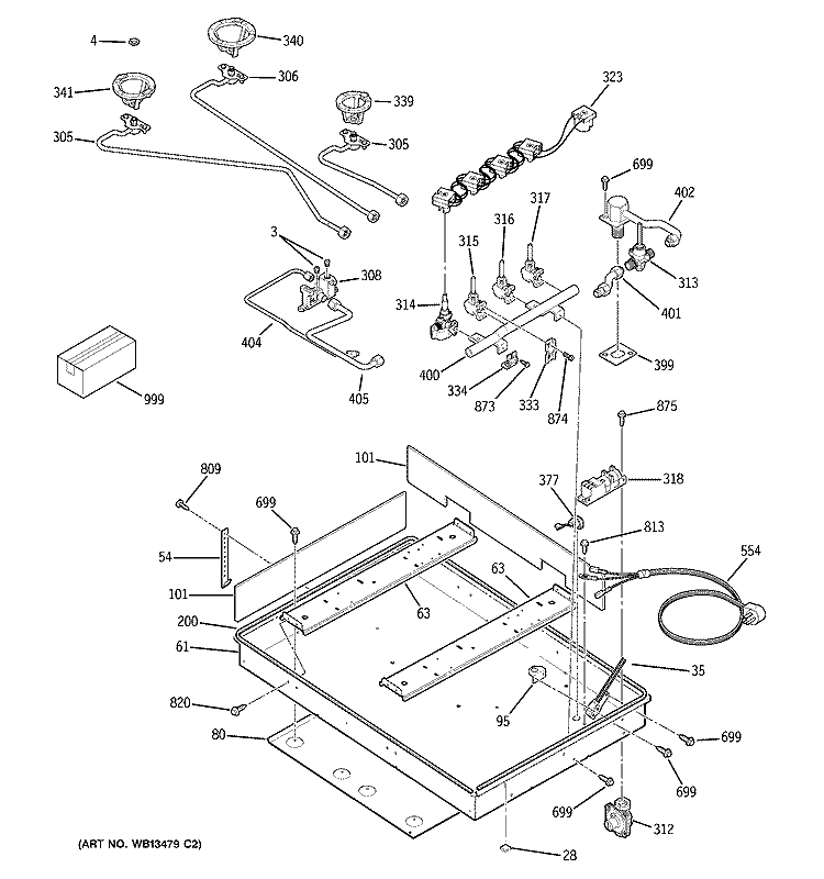 BURNER PARTS Diagram and Parts List for JGP945BEK1BB  General Electric Cooktop