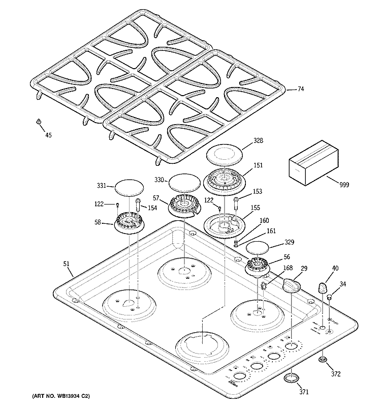 COOKTOP Diagram and Parts List for JGP945BEK2BB  General Electric Cooktop