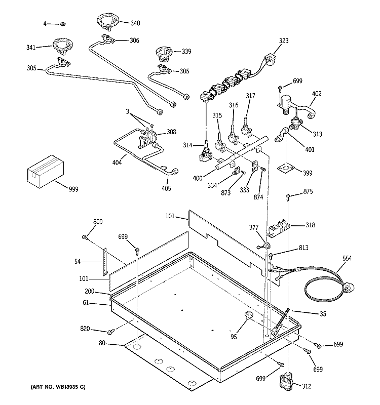 BURNER PARTS Diagram and Parts List for JGP945BEK2BB  General Electric Cooktop
