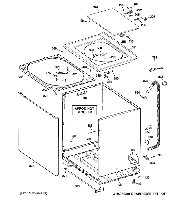 CABINET, COVER & FRONT PANEL Diagram and Parts List for WHDSR209G0WW  General Electric Washer