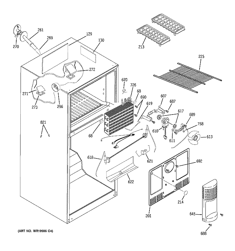 FREEZER SECTION Diagram and Parts List for GTS18TBSBBB  General Electric Refrigerator