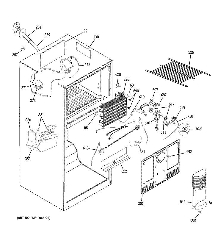 FREEZER SECTION Diagram and Parts List for GTS18TCSBBB  General Electric Refrigerator
