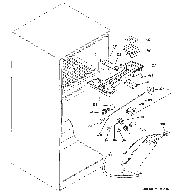 FRESH FOOD SECTION Diagram and Parts List for GTS18TCSBBB  General Electric Refrigerator