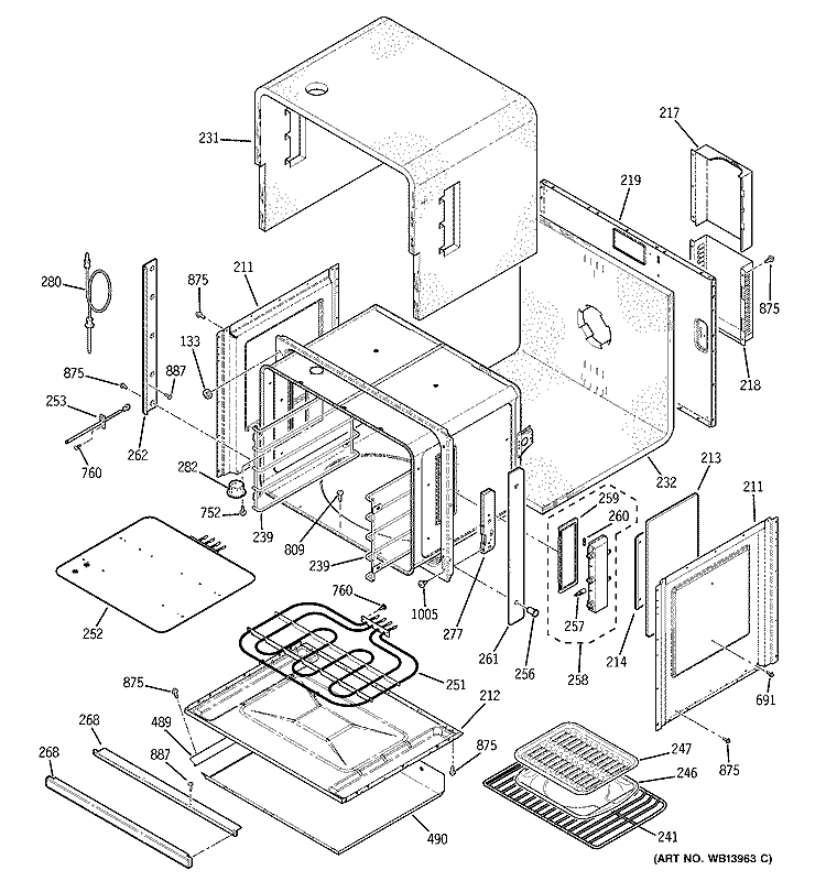 BODY PARTS Diagram and Parts List for ZET1SL1SS  General Electric Wall Oven