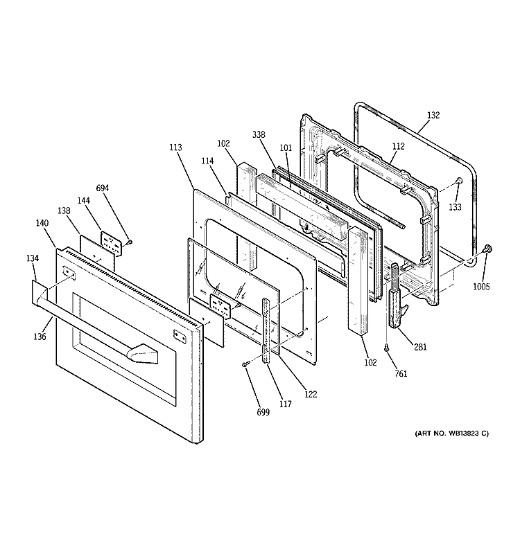 DOOR Diagram and Parts List for ZET2PL1SS  General Electric Wall Oven