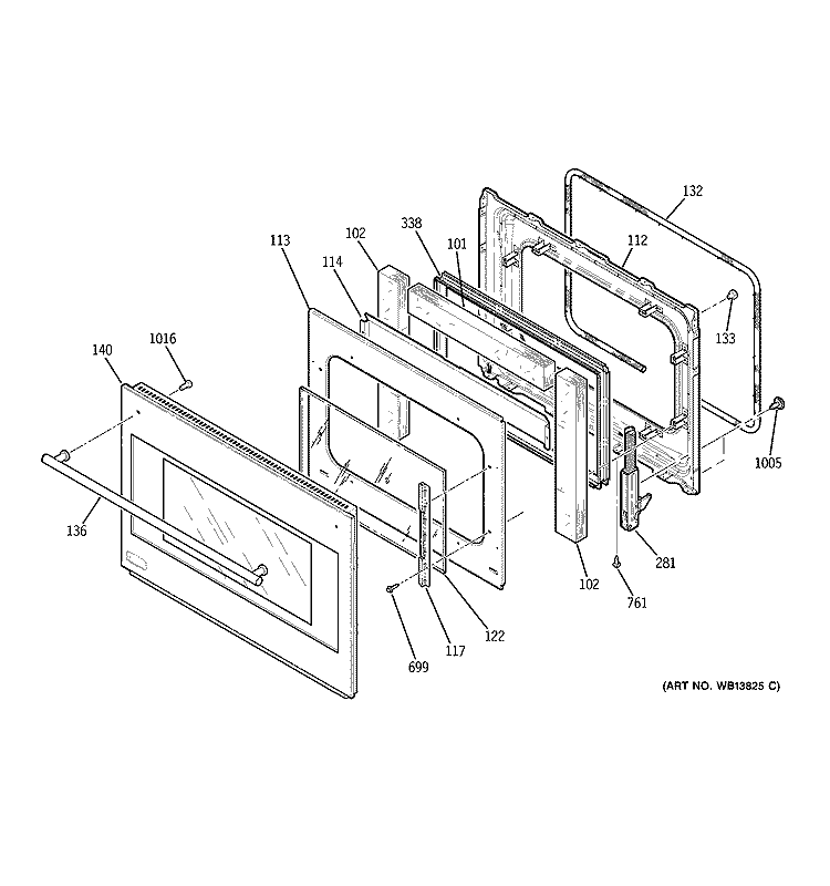 DOOR Diagram and Parts List for ZET2SL1SS  General Electric Wall Oven