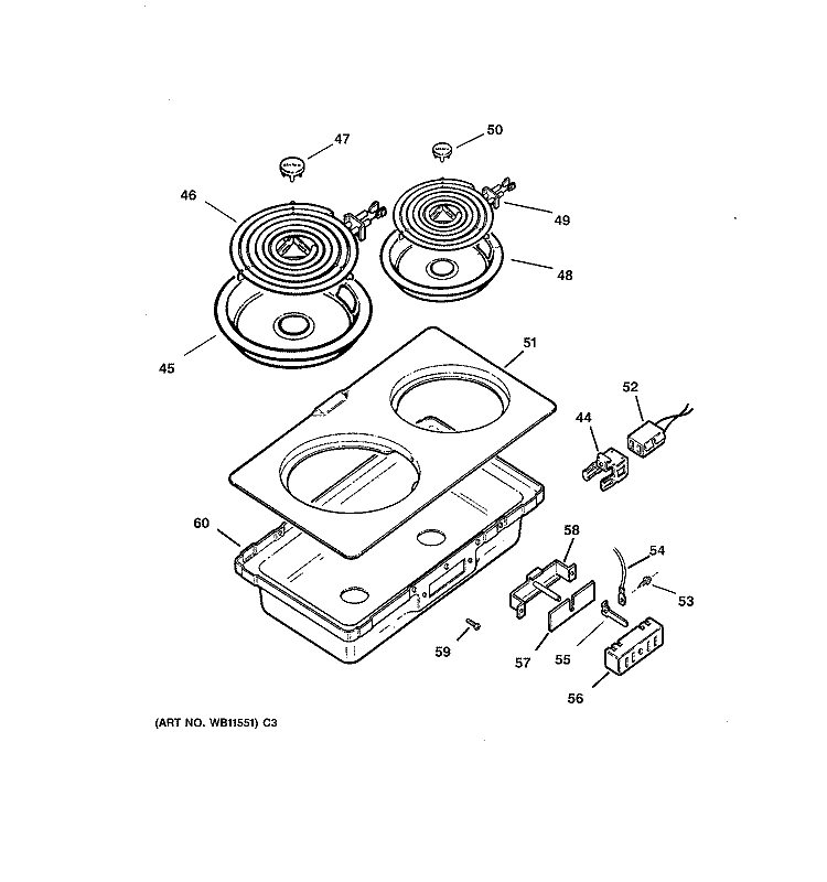 COOKTOP Diagram and Parts List for JXDC430R2BL  General Electric Cooktop