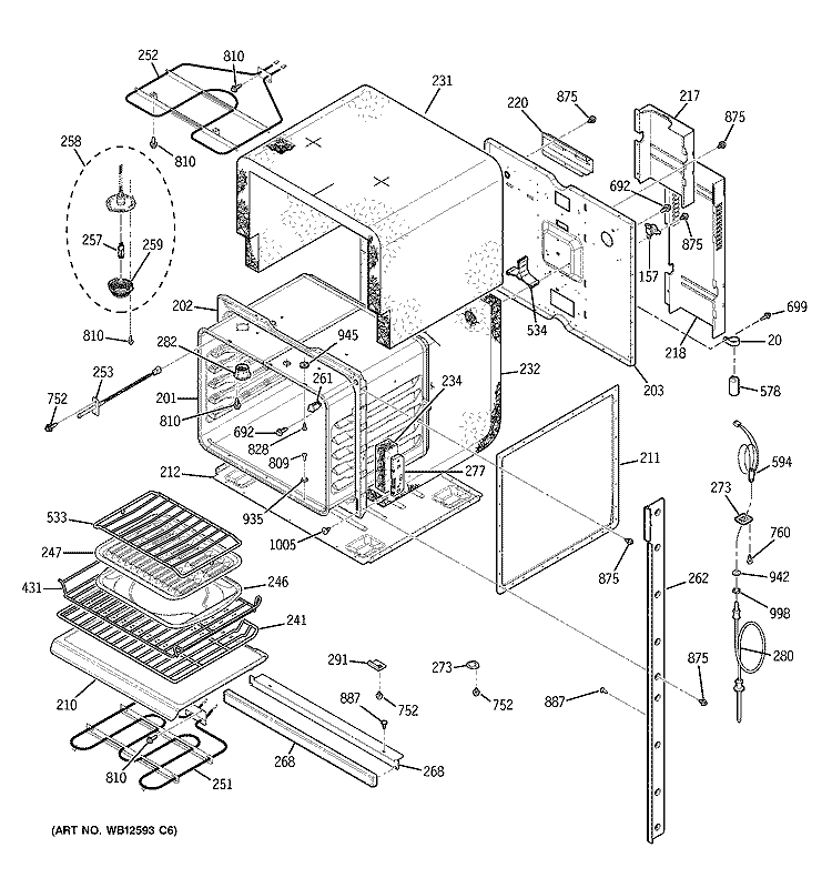 UPPER OVEN Diagram and Parts List for ZEK958BF5BB  General Electric Wall Oven