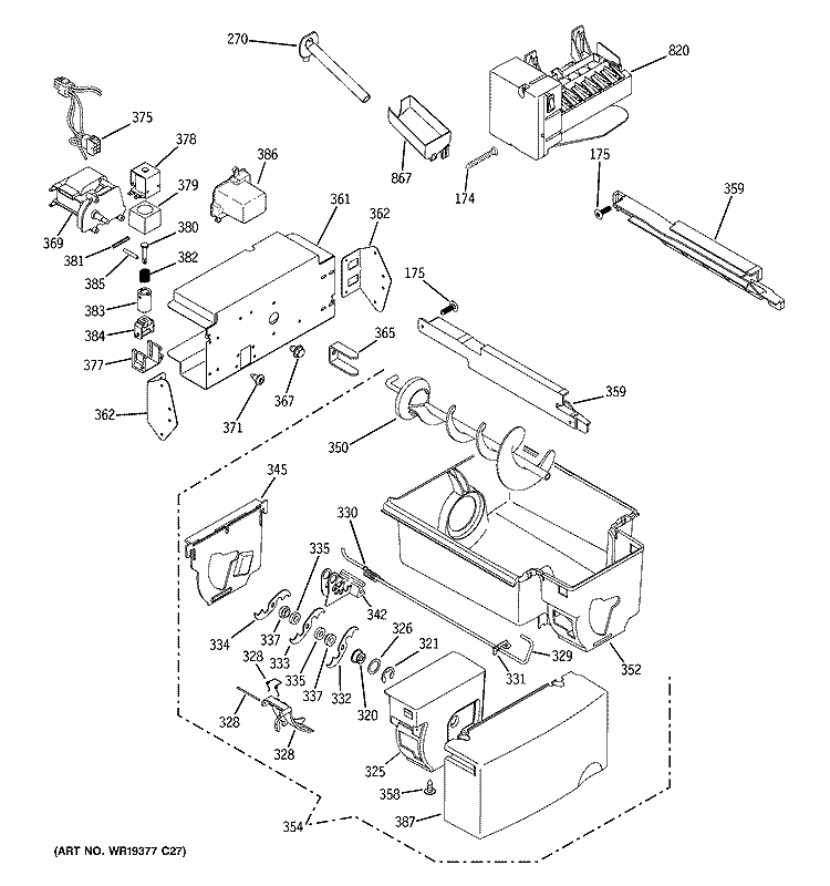 ICE MAKER & DISPENSER Diagram and Parts List for GSC23KGTEWW  General Electric Refrigerator