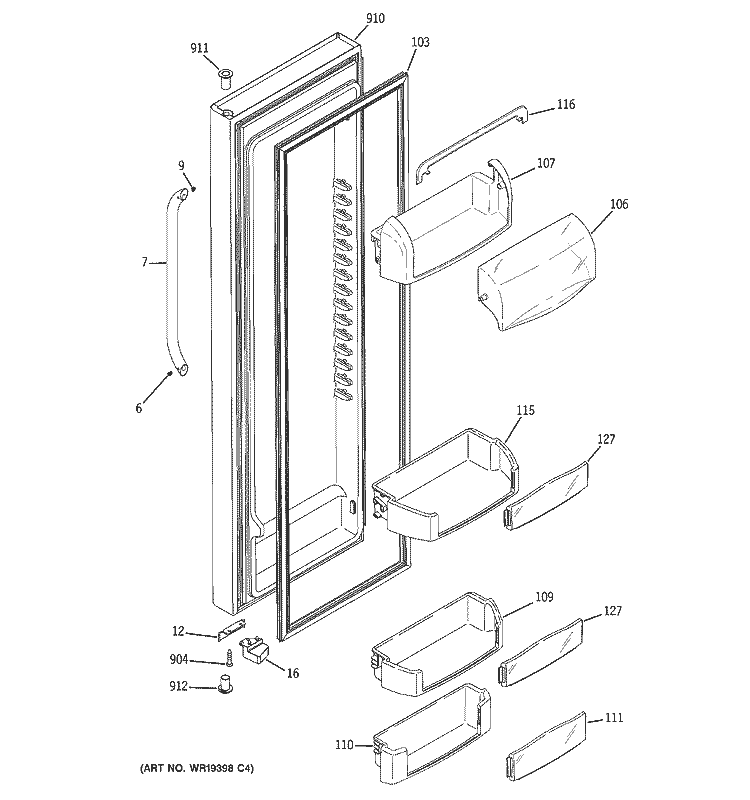 FRESH FOOD DOOR Diagram and Parts List for GSC23KSTESS  General Electric Refrigerator