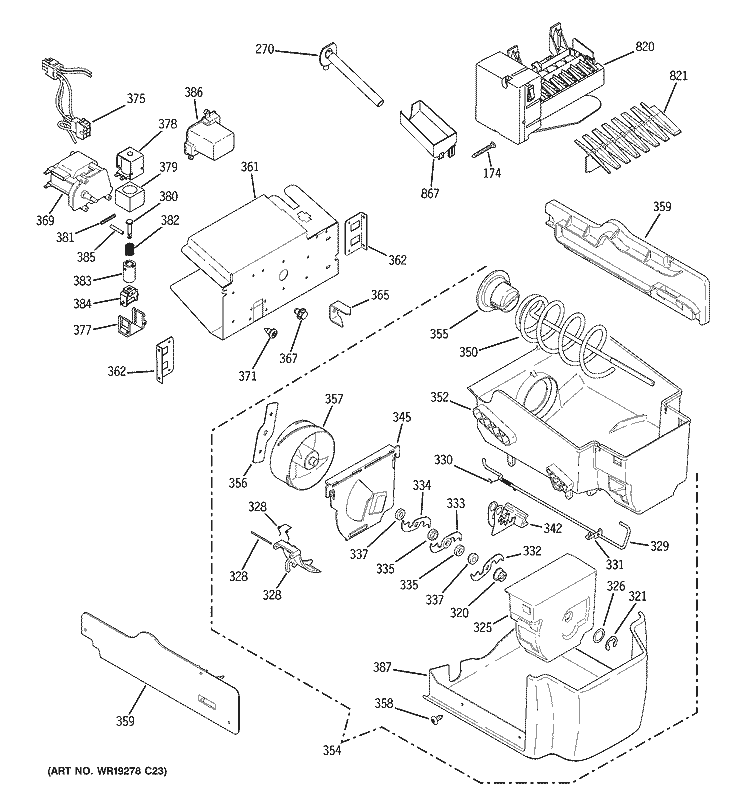 ICE MAKER & DISPENSER Diagram and Parts List for GSC23KSTESS  General Electric Refrigerator