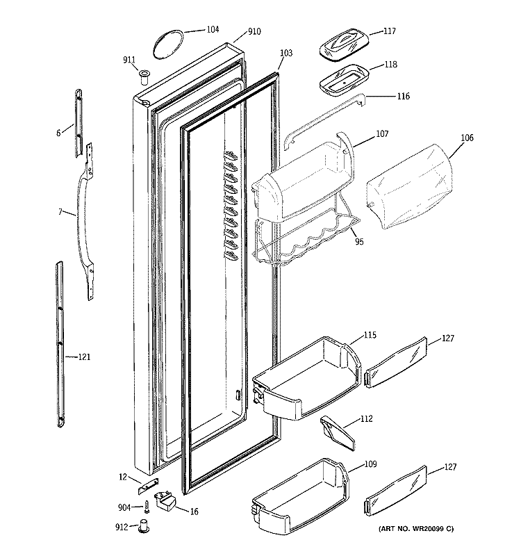 FRESH FOOD DOOR Diagram and Parts List for HSK27MGSDCCC  Hotpoint Refrigerator