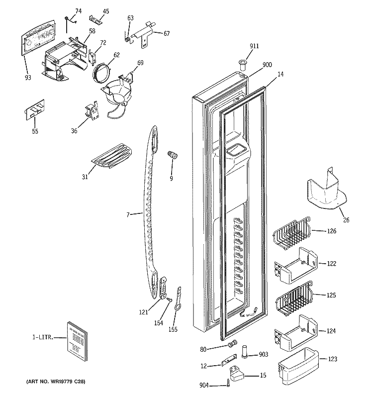 FREEZER DOOR Diagram and Parts List for PSF23NGTECC  General Electric Refrigerator