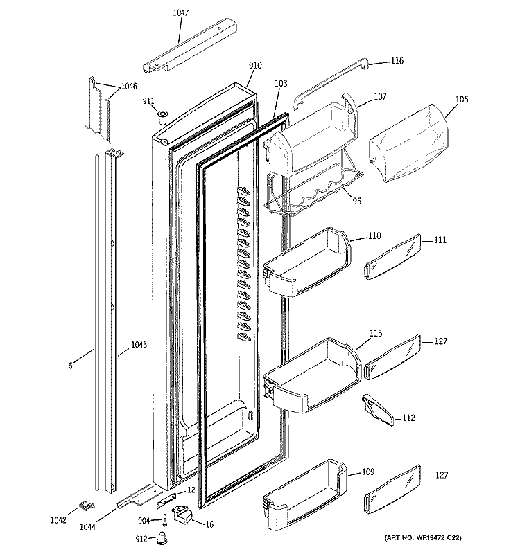 FRESH FOOD DOOR Diagram and Parts List for PSI23MGTEWV  General Electric Refrigerator