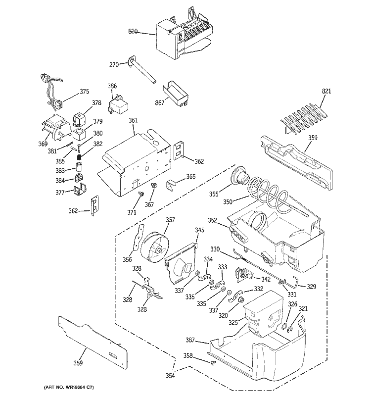 ICE MAKER & DISPENSER Diagram and Parts List for PSI23MGTEWV  General Electric Refrigerator
