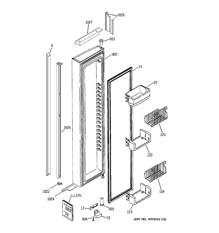 FREEZER DOOR Diagram and Parts List for PSI23NCRGWV  General Electric Refrigerator