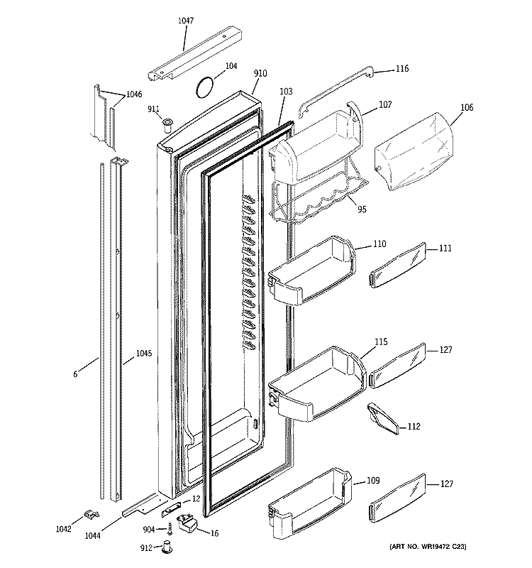 FRESH FOOD DOOR Diagram and Parts List for PSI23NCRGWV  General Electric Refrigerator