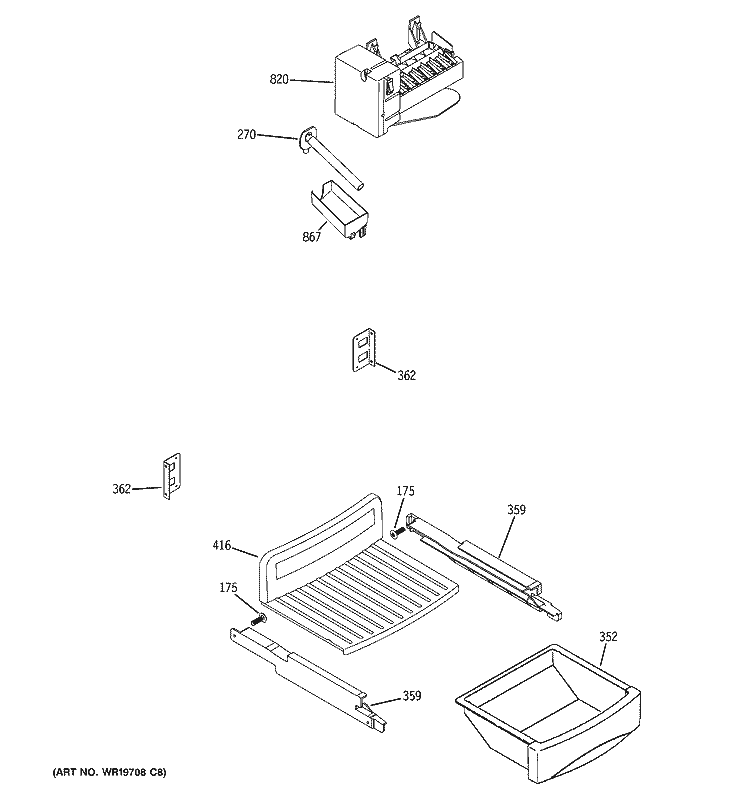 ICE MAKER & DISPENSER Diagram and Parts List for PSI23NCRGWV  General Electric Refrigerator