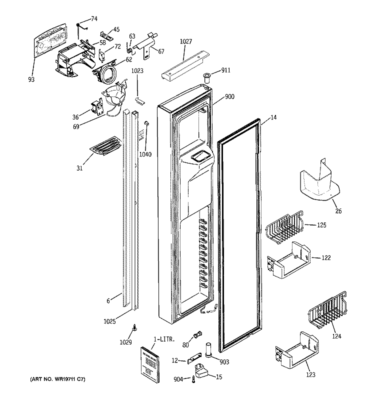 FREEZER DOOR Diagram and Parts List for PSI23NSTESV  General Electric Refrigerator