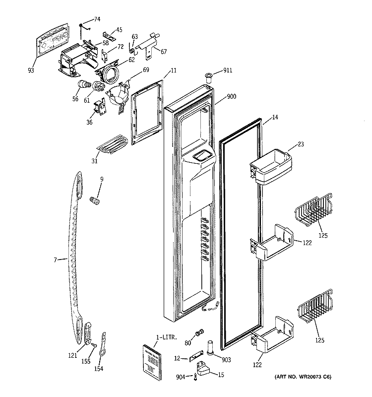 FREEZER DOOR Diagram and Parts List for PSK29NHSDCCC  General Electric Refrigerator