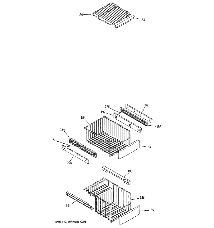 FREEZER SHELVES Diagram and Parts List for PSS23NSTESS  General Electric Refrigerator