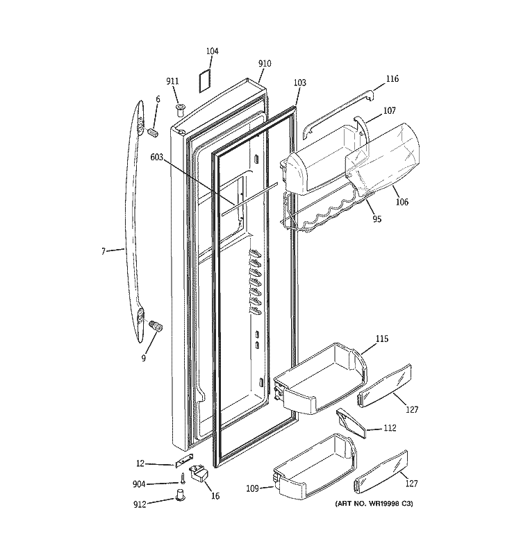 FRESH FOOD DOOR Diagram and Parts List for PSS29NSTESS  General Electric Refrigerator