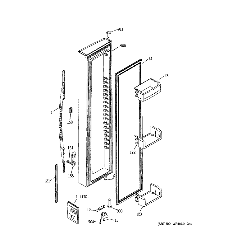 FREEZER DOOR Diagram and Parts List for RSK25LCSDCCC  General Electric Refrigerator
