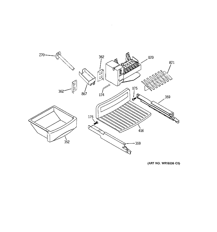 ICE MAKER & DISPENSER Diagram and Parts List for RSK25LCSDCCC  General Electric Refrigerator