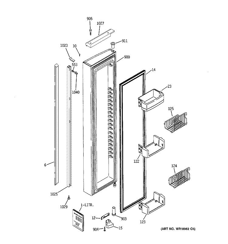 FREEZER DOOR Diagram and Parts List for PSI23SCRGSV  General Electric Refrigerator