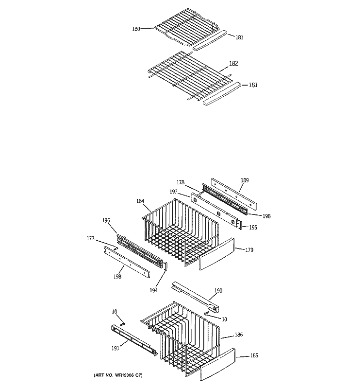 FREEZER SHELVES Diagram and Parts List for PSI23SCRGSV  General Electric Refrigerator