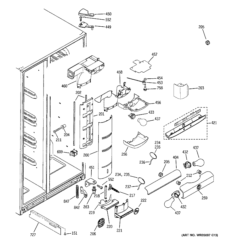 FRESH FOOD SECTION Diagram and Parts List for PSI23SCRGSV  General Electric Refrigerator