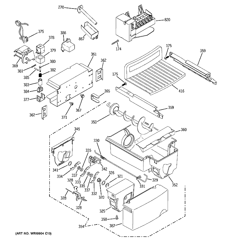 ICE MAKER & DISPENSER Diagram and Parts List for PSK27MGSDCCC  General Electric Refrigerator