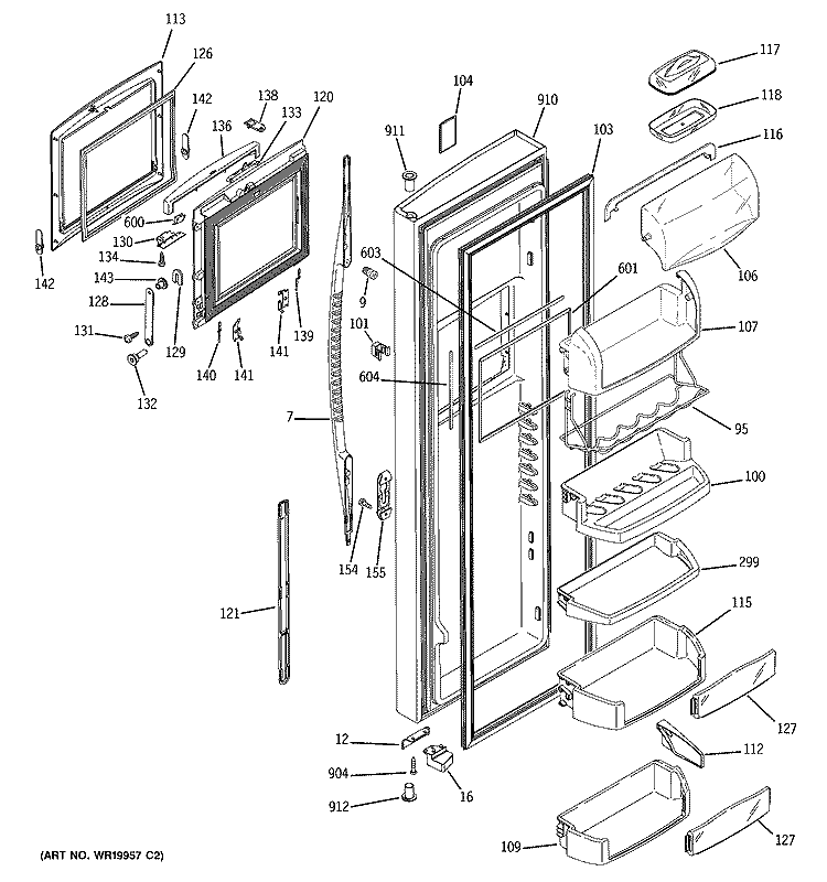 FRESH FOOD DOOR Diagram and Parts List for PSK27MHSDCCC  General Electric Refrigerator