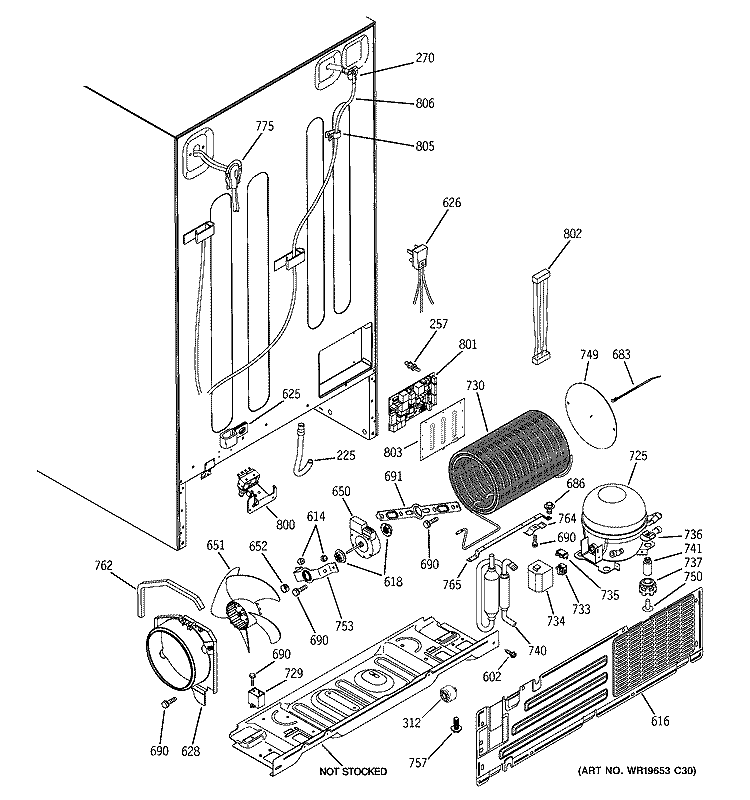 SEALED SYSTEM & MOTHER BOARD Diagram and Parts List for PSS26MSTESS  General Electric Refrigerator