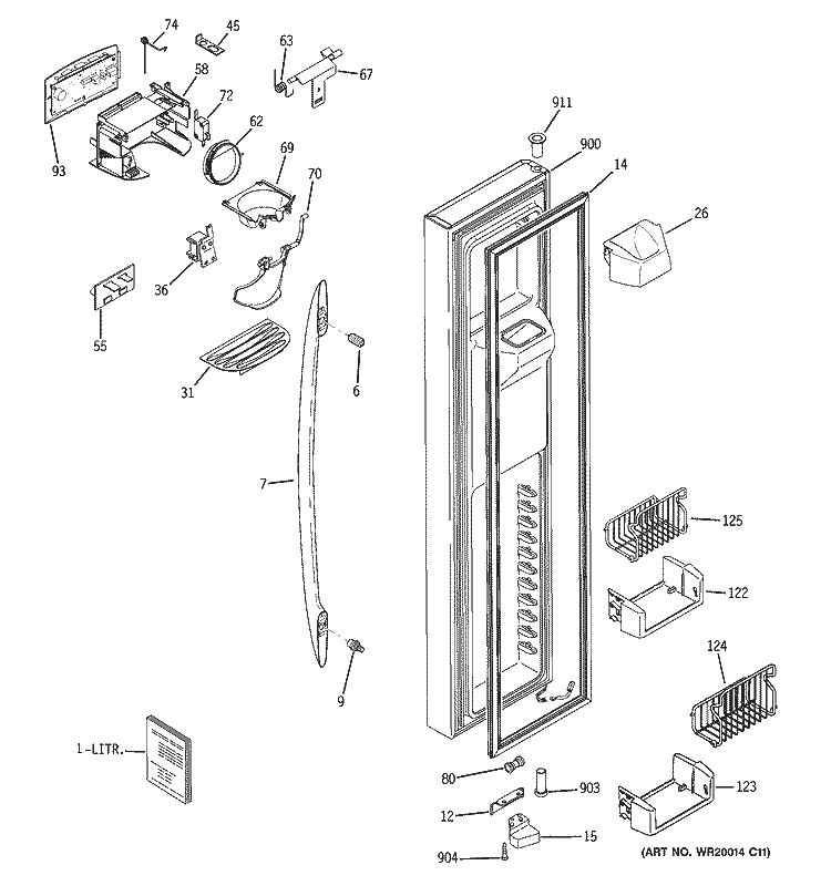 FREEZER DOOR Diagram and Parts List for PSS26NSTESS  General Electric Refrigerator