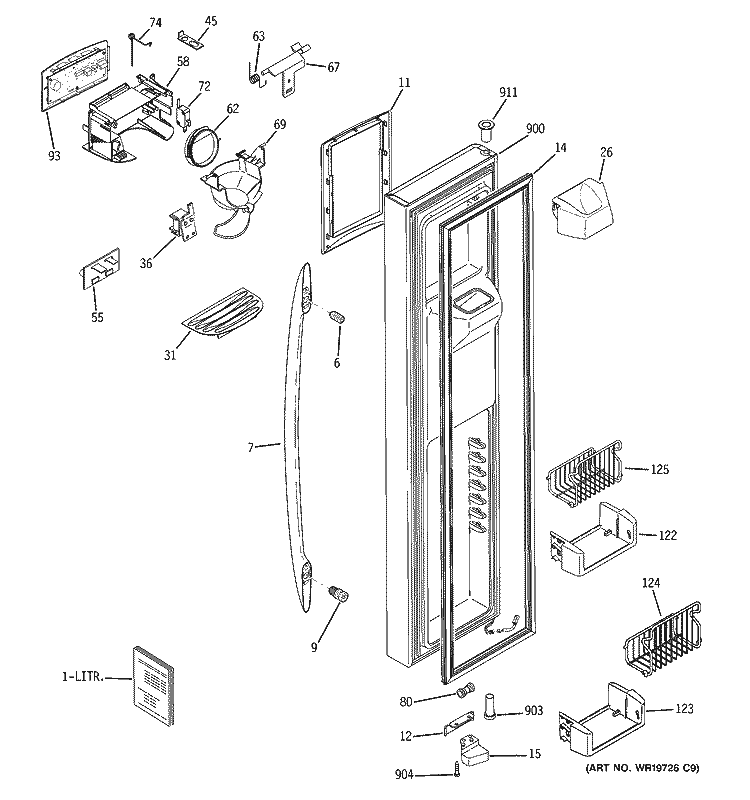 FREEZER DOOR Diagram and Parts List for PSS26SHTESS  General Electric Refrigerator