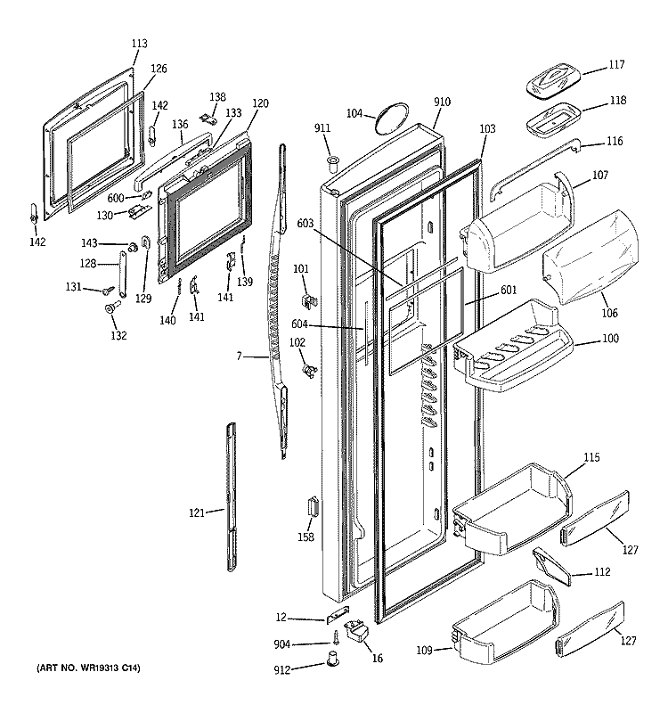 FRESH FOOD DOOR Diagram and Parts List for RSK25LHSDCCC  General Electric Refrigerator
