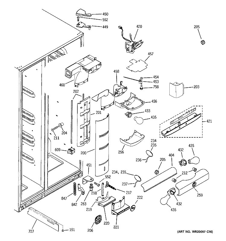 FRESH FOOD SECTION Diagram and Parts List for RSK25LHSDCCC  General Electric Refrigerator