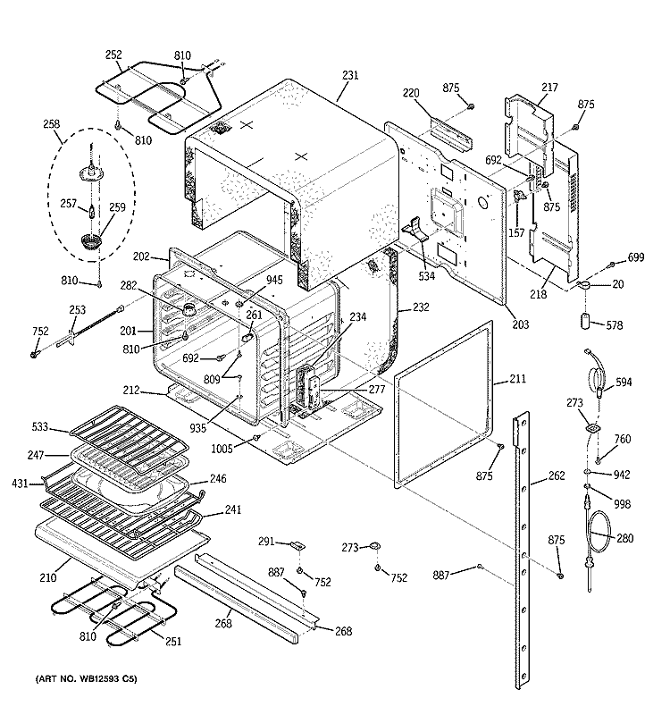 UPPER OVEN Diagram and Parts List for ZEK958WF4WW  General Electric Wall Oven