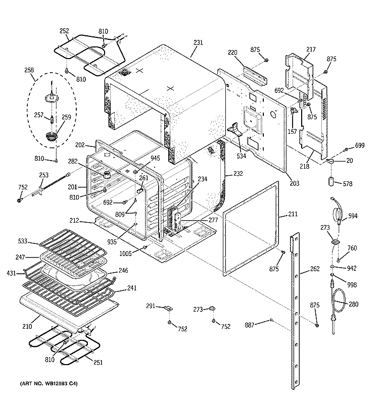 UPPER OVEN Diagram and Parts List for ZEK958SF4SS  General Electric Wall Oven