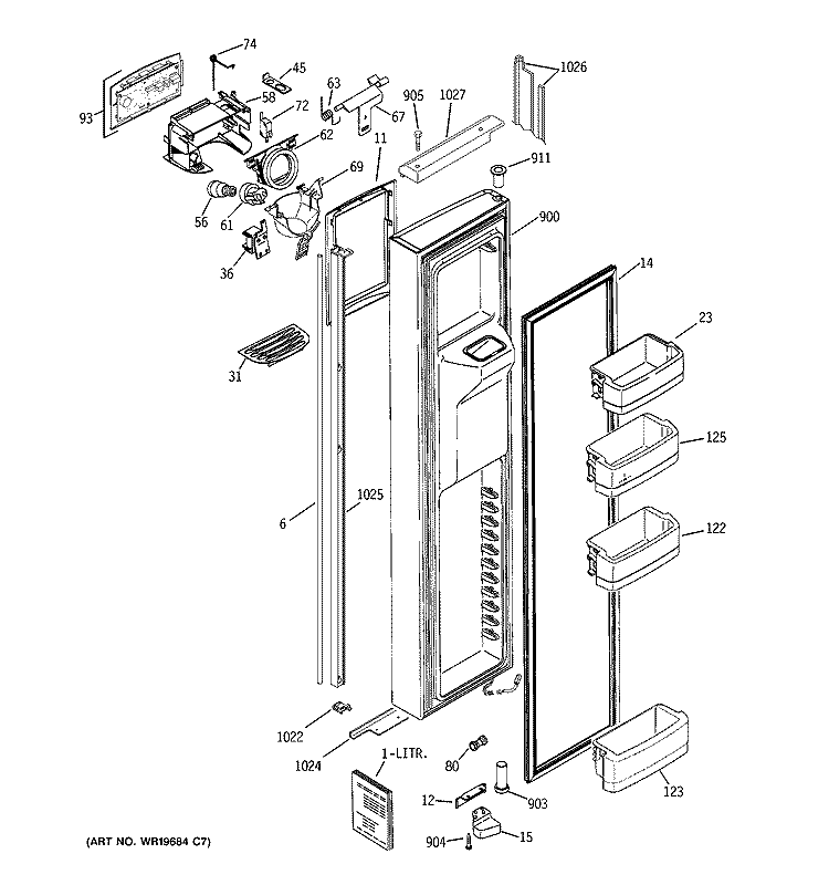 FREEZER DOOR Diagram and Parts List for GIE21IETBFBB  General Electric Refrigerator