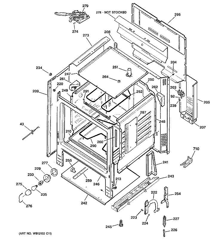 BODY PARTS Diagram and Parts List for RB740BH3WH  Hotpoint Range