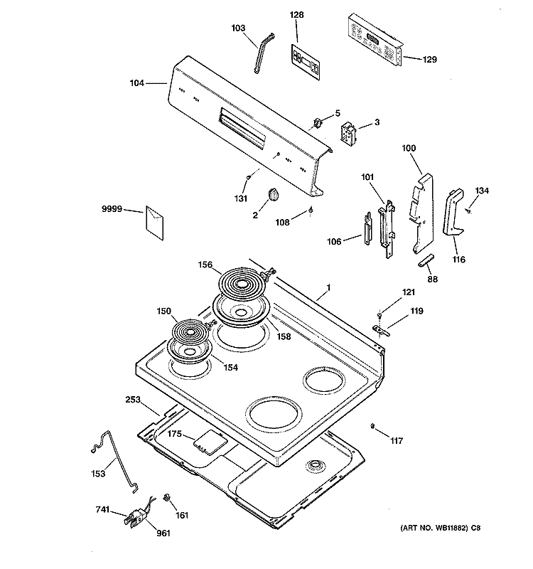 CONTROL PANEL & COOKTOP Diagram and Parts List for RB757WH4WW  Hotpoint Range