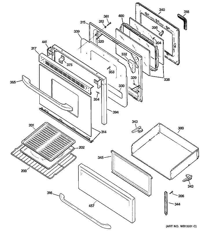DOOR & DRAWER PARTS Diagram and Parts List for RB790SH4SA  Hotpoint Range