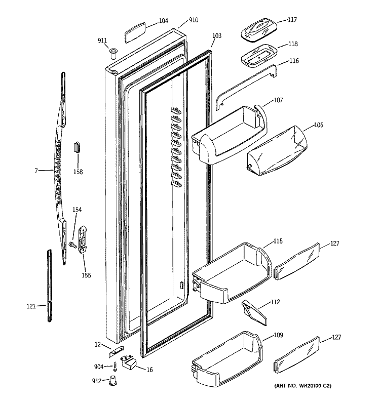 FRESH FOOD DOOR Diagram and Parts List for GSK25LGTBCCC  General Electric Refrigerator