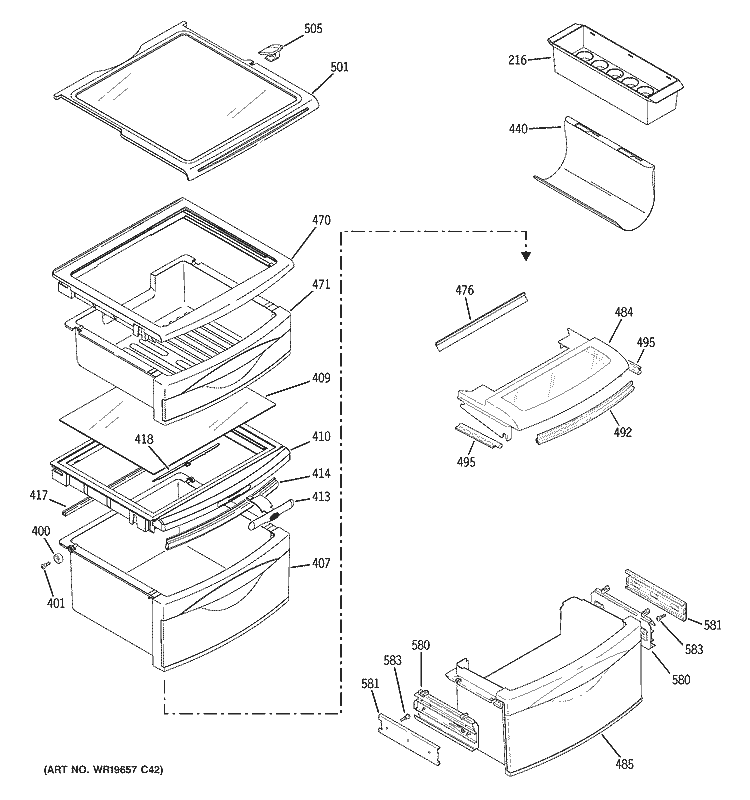 FRESH FOOD SHELVES Diagram and Parts List for GSK25LGTBCCC  General Electric Refrigerator