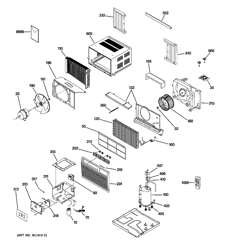 ROOM AIR CONDITIONER Diagram and Parts List for ASQ10AKS1  General Electric Air Conditioner